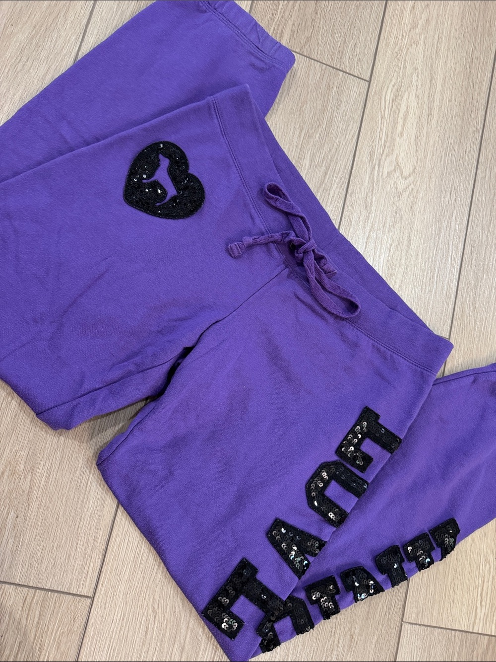 Y2K Victorias Secret Pink Sequin Spellout Sweatpants Sz M 90s Loungewear Dorm